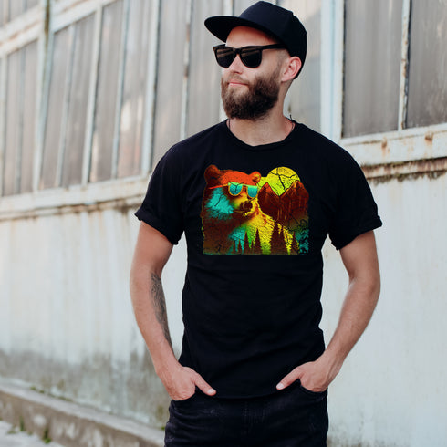 Bear in the Mountains Retro Style Crewneck T-Shirt-Unisex